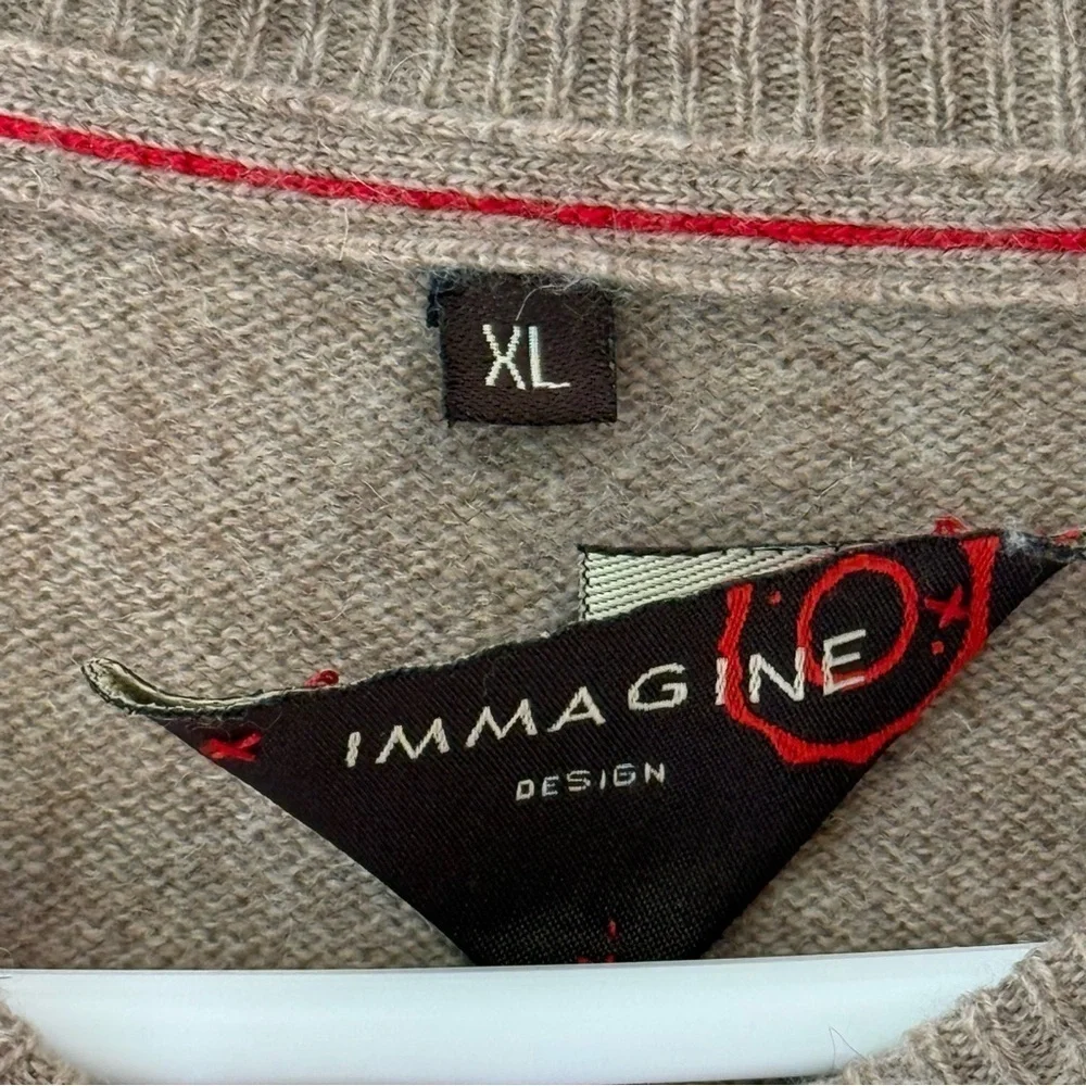 Imagine design Men’s 100% cashmere crew neck sweater brown long sleeve SZ XL